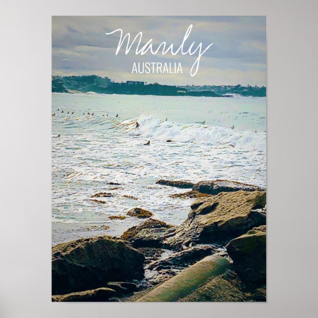 Manly Beach ocean surf Australia travel Poster (Front)