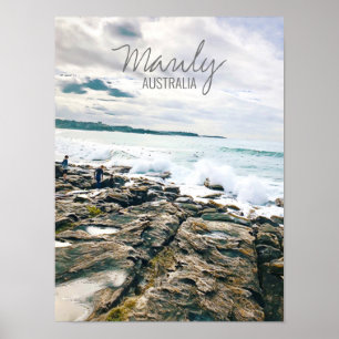 Manly Beach ocean surf Australia travel Poster