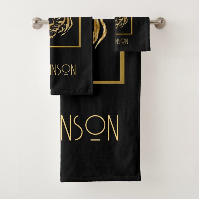 Manly Black and Gold Tiger Face Towel Set (Insitu)
