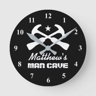 Manly hammer logo car garage or mancave wall clock