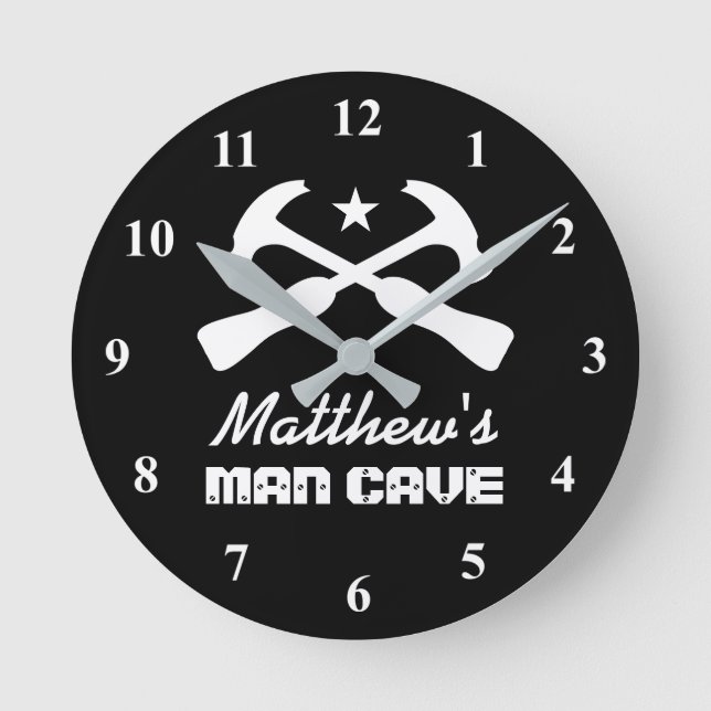 Manly hammer logo car garage or mancave wall clock (Front)