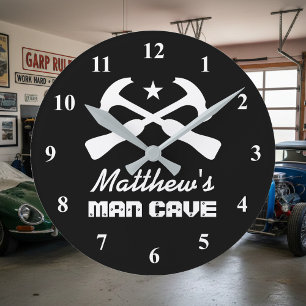Manly hammer logo car garage or mancave wall clock