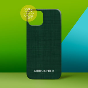 Manly Linen Look with Green - custom Name iPhone 15 Case