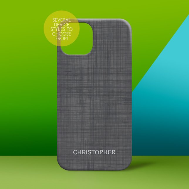 Manly Linen Look with Grey Personalised Name (Personalized Phone Case)