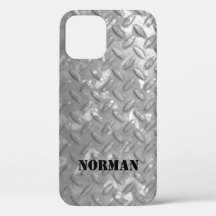 Manly steel plate industrial look custom name iPhone 12 case