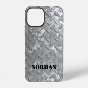 Manly steel plate industrial look custom name iPhone 12 case