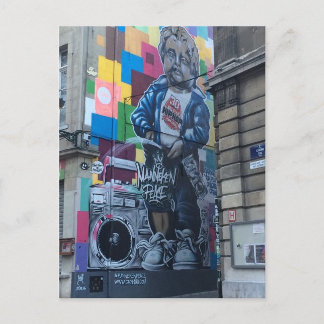 Mannekin Pis Building Graffiti Brussels Belgium Postcard (Front)