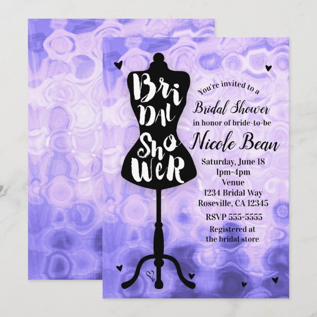 Mannequin Modern Glam Fashion Purple Bridal Shower Invitation (Front/Back)