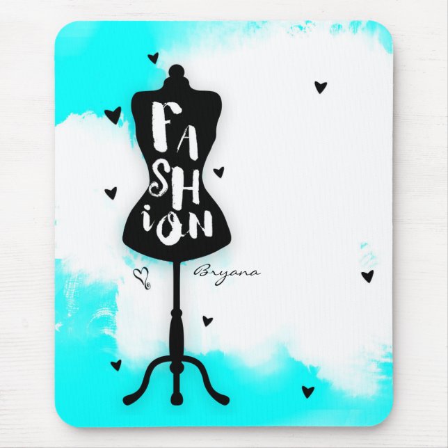 Mannequin Stand FASHION Aqua & White with Hearts Mouse Mat (Front)