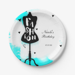 Mannequin Stand FASHION Aqua & White with Hearts Paper Plate