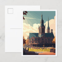 Mannheim Germany Travel Art Vintage Illustration