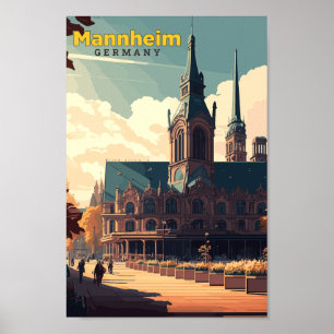 Mannheim Germany Travel Art Vintage Illustration Poster
