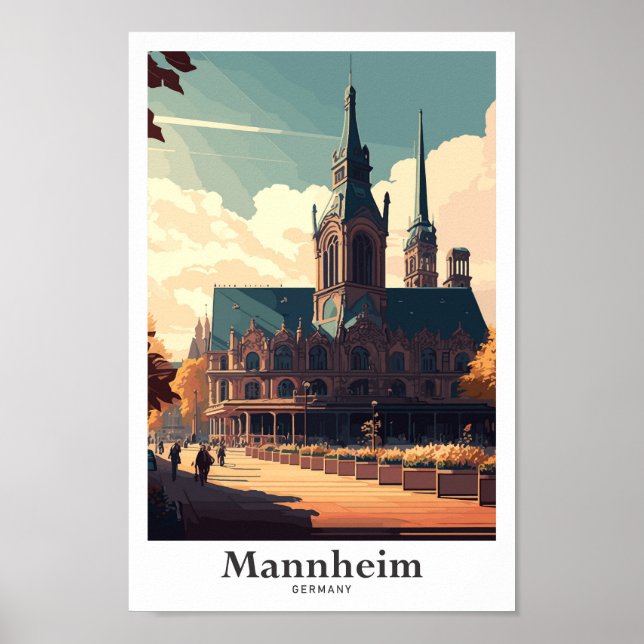 Mannheim Germany Travel Art Vintage Illustration Poster (Front)