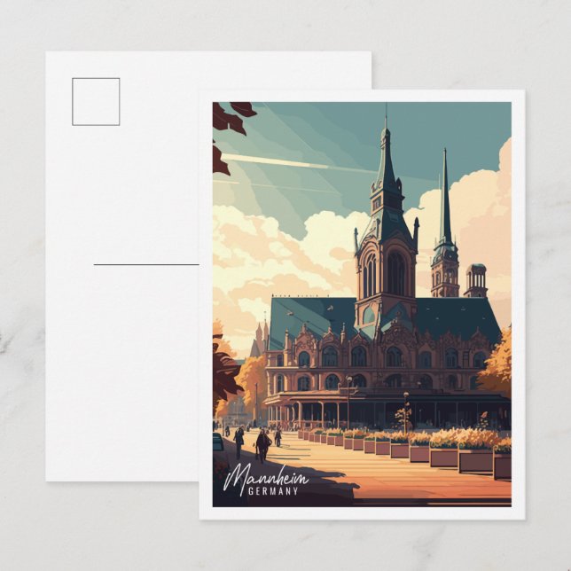 Mannheim Germany vintage travel illustration Postcard (Front/Back)