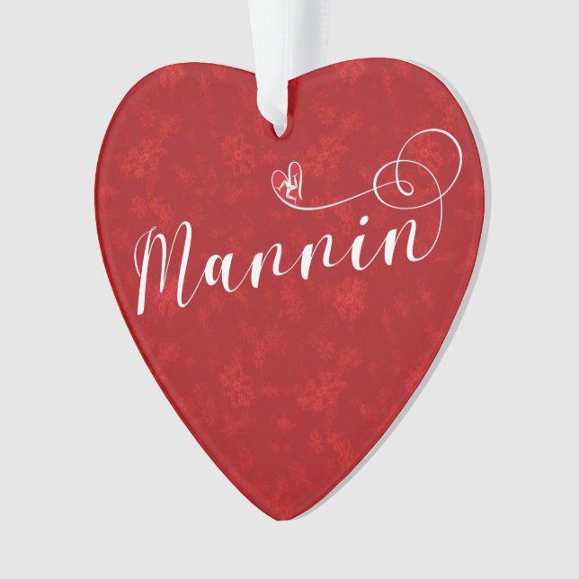 Mannin, Isle of Man Flag Heart, Manx Ornament (Front)