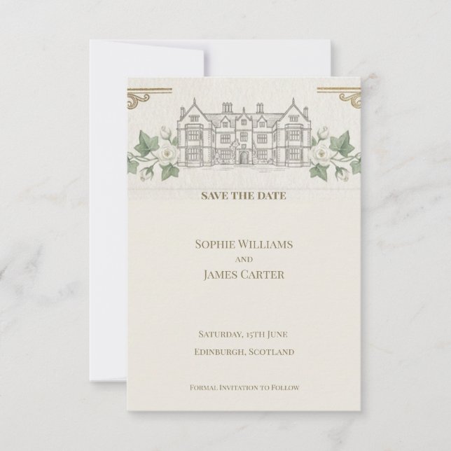 Manor House Save The Date Card (Front)