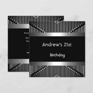 Man's 21st Birthday Party Silver Black Metal Jewel Invitation