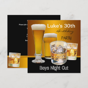 Mans 30th Birthday Party Drinks Beer Boys Night Invitation