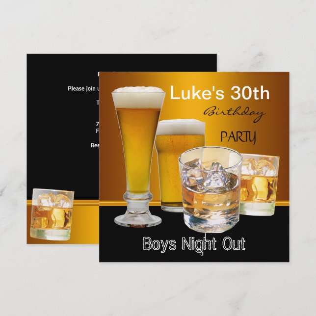 Mans 30th Birthday Party Drinks Beer Boys Night Invitation (Front/Back)