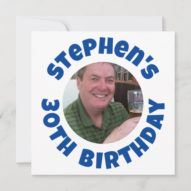 Man's 30th Birthday Photo Holiday Card (Front)