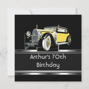 Mans 70th Birthday Party Black Vintage Car Invitation