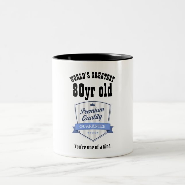 Mans 80th Birthday Gift Worlds Greatest Customised Two-Tone Coffee Mug (Center)