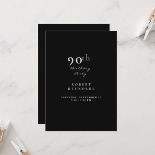 Man's 90th Birthday Party Simple Black Invitation