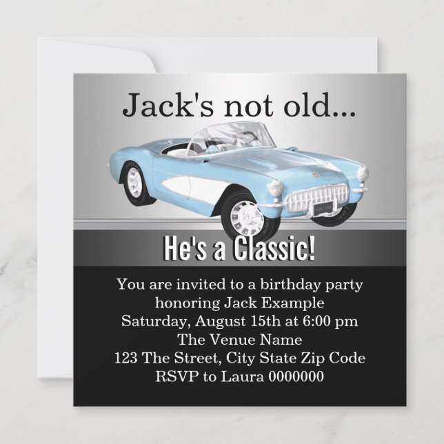 Mans Antique Car Birthday Party Invitation (Front)