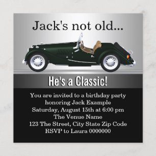 Mans Antique Car Birthday Party Invitation