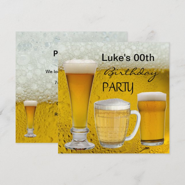 Mans Any Age Birthday Party Drinks Beer Invitation (Front/Back)