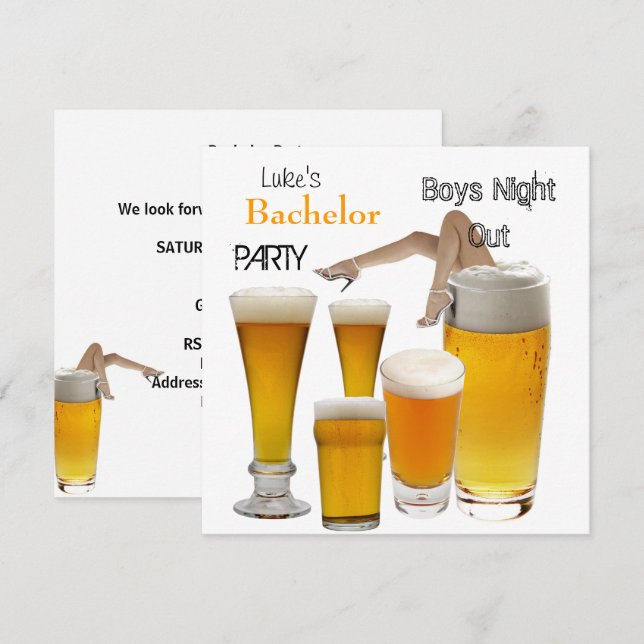 Mans Bachelor Party Beer Boys Night Legs Invitation (Front/Back)