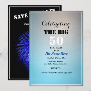 Man's Birthday Celebrating the Big Number Blue Invitation