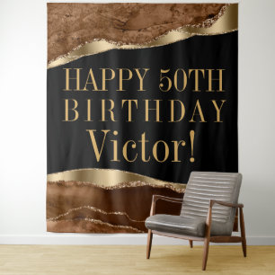 Mans Birthday Party Backdrop Brown Gold Agate Tapestry
