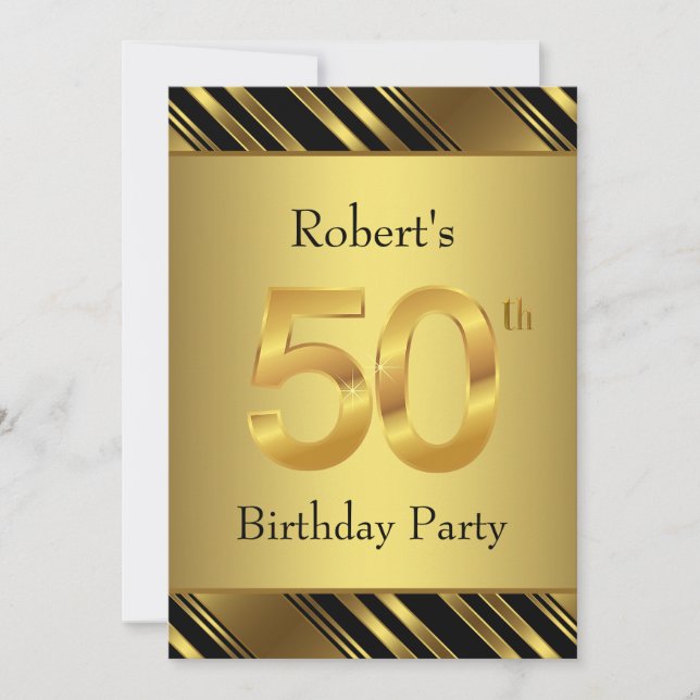 Mans Black and Gold 50th Birthday Party Invitation (Front)