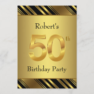 Mans Black and Gold 50th Birthday Party Invitation