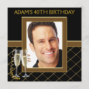 Mans Black and Gold Birthday Party Invitation