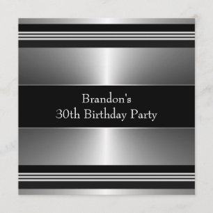 Mans Black and Silver Birthday Party Invitation