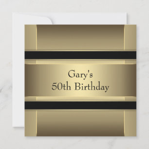 Mans Black Gold 50th Birthday Party Invitation