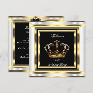 Mans Black Silver White Gold Birthday Prince King Invitation