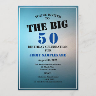 Man's Blue Birthday Party Celebrating The Big Year Invitation