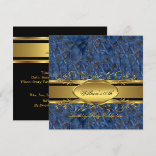 Mans Blue Black Gold Birthday Party Men's 2 Invitation