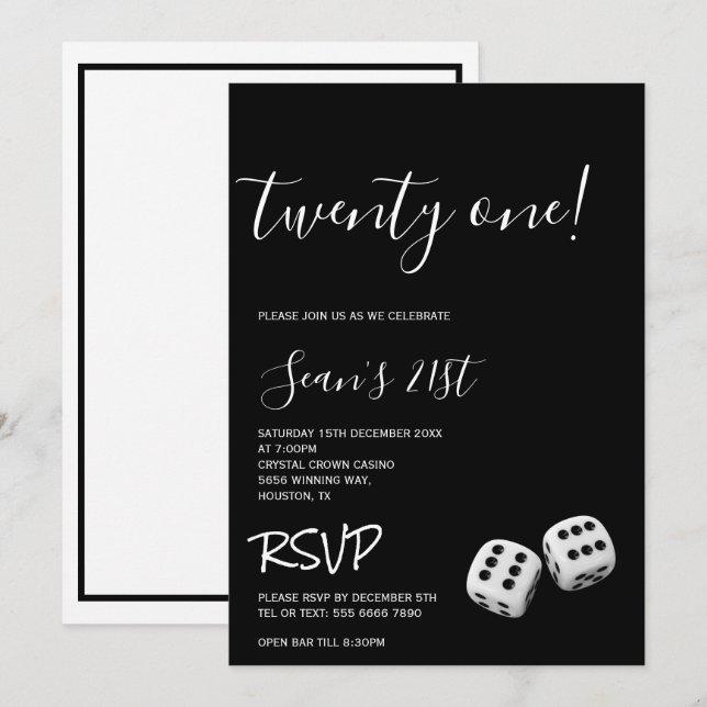 Man's Casino 21st Birthday Party Invitation (Front/Back)