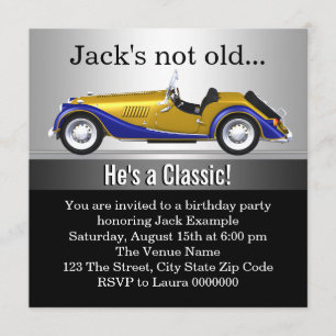 Mans Classic Car Birthday Party Invitation