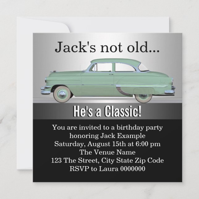 Mans Classic Car Birthday Party Invitation (Front)