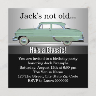 Mans Classic Car Birthday Party Invitation