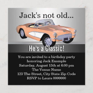 Mans Classic Car Birthday Party Invitation