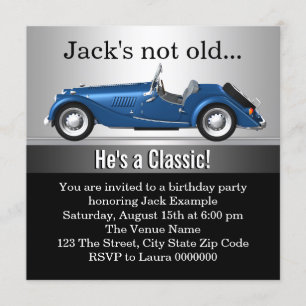Mans Classic Car Birthday Party Invitation