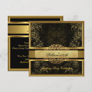 Mans Elegant Black Gold Birthday Party Mens Invitation