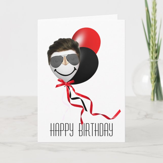 Man's Face on Birthday Balloon Card (Front)