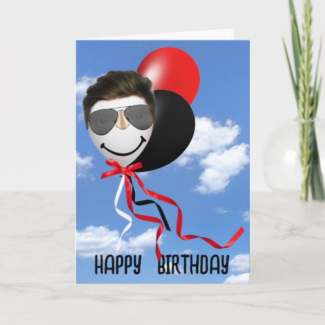 Man's Face on Birthday Balloon Card (Front)